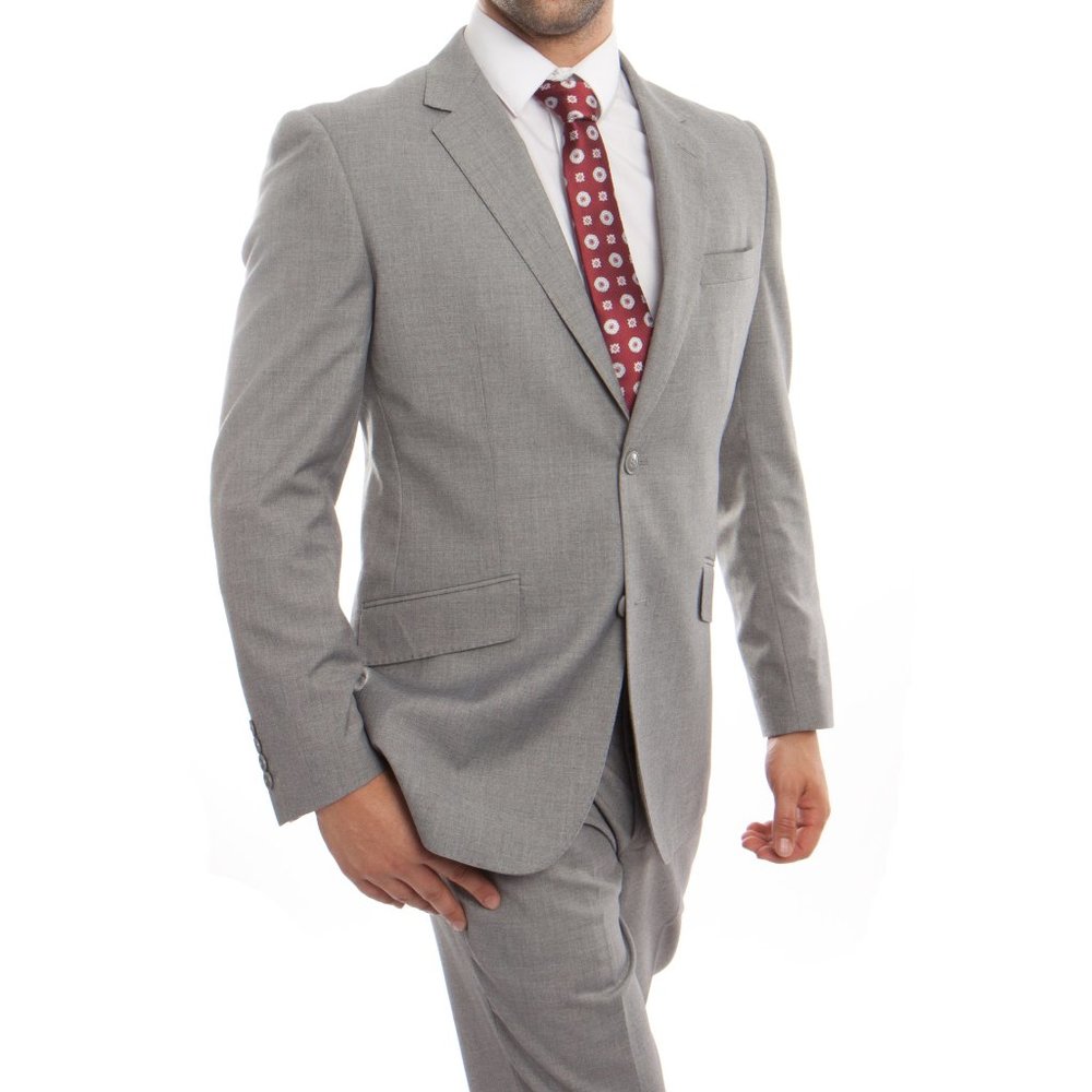 Mens 2-Piece 100% Wool Suit, Gray